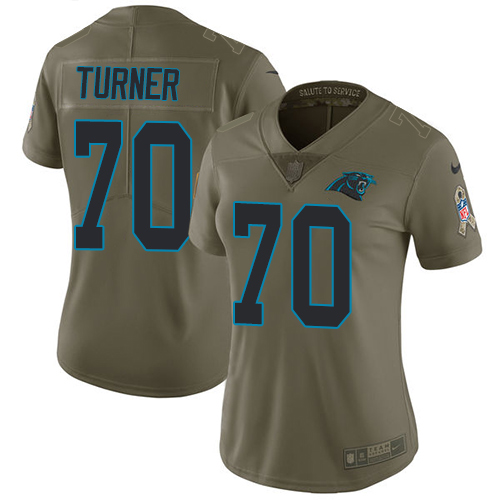 Nike Panthers #70 Trai Turner Olive Women's Stitched NFL Limited Salute to Service Jersey - Click Image to Close